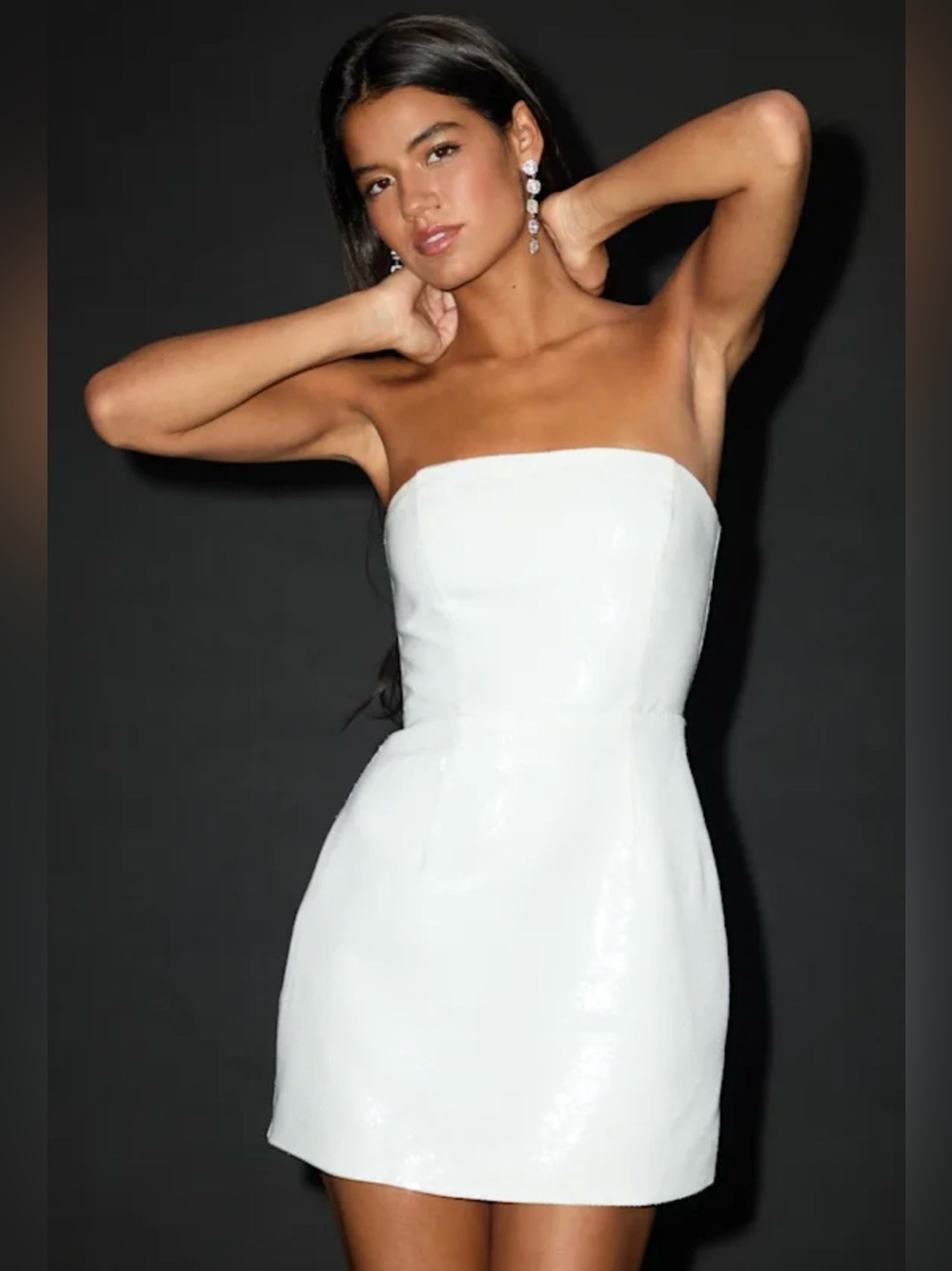 Lulu's White Strapless Mini Dress with Shiny Finish